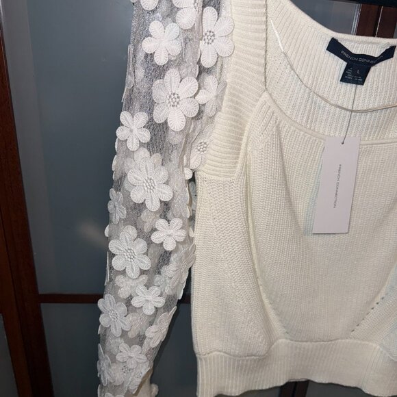 "French Connection" -Juri Mozart Caballo Womens Floral Lace Sleeve Sweater - Picture 4 of 6